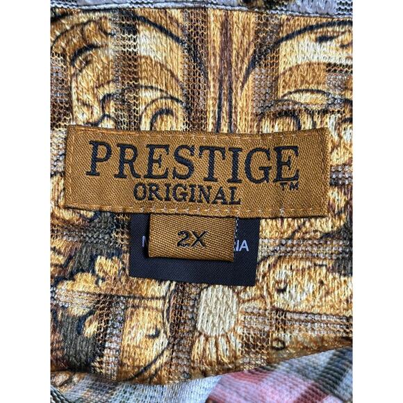 Prestige Original Shirt Mens 2XL Gold Black Greek Key Baroque Button Up Rayon - Picture 3 of 7